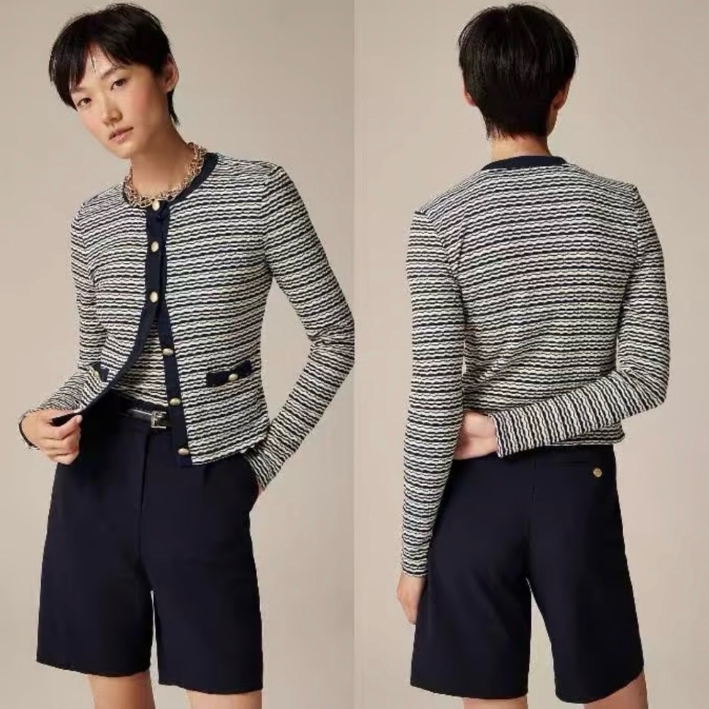 J.Crew Shrunken cardigan in jacquard cotton blend, Size S